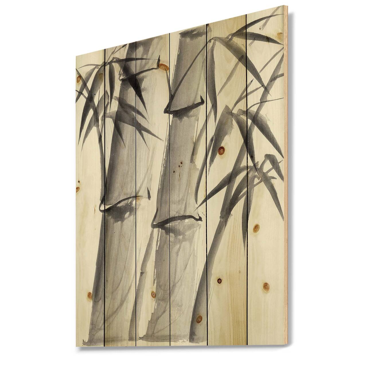 Designart - Vintage Monochrome Bamboo IV - Traditional Print on Natural Pine Wood